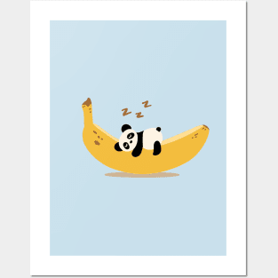 Little Panda Sleeping on a Banana Posters and Art